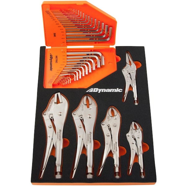 Tools 7 Piece Locking Pliers & Hex Key Set With Foam Tool Organizer